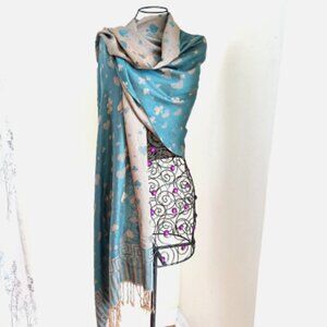PASHMINA Cashmere Scarf Wrap Luxury Shawl Reversible sz 70"x28" Green Gold
